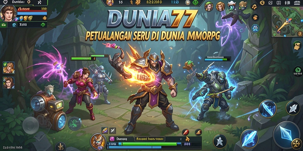 Tangkapan layar gameplay DUNIA77 yang menampilkan pertarungan seru di dunia MMORPG.