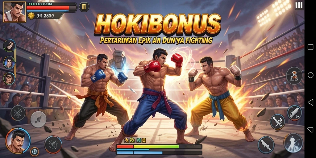 Screenshot HOKIBONUS menampilkan aksi pertarungan seru dengan karakter-karekter fantastis.