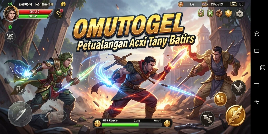 Tampilan gameplay OMUTOGEL dengan aksi seru dan karakter dinamis.