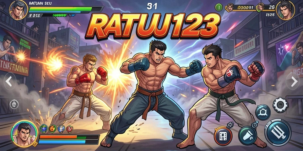 Screenshot gameplay RATU123 menampilkan pertarungan seru dan karakter unik.