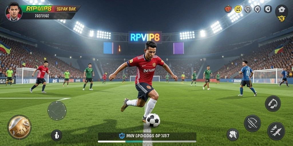 Tampilan gameplay RPVIP8 yang mendebarkan dalam aksi sepak bola.