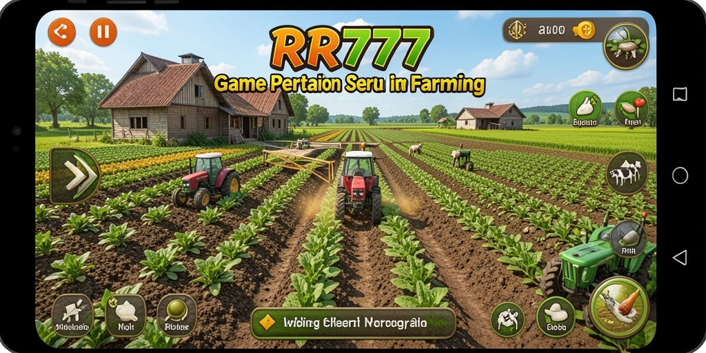 Tampilan gameplay <strong>RR777</strong> menunjukkan aktivitas bertani yang seru dan menyenangkan.