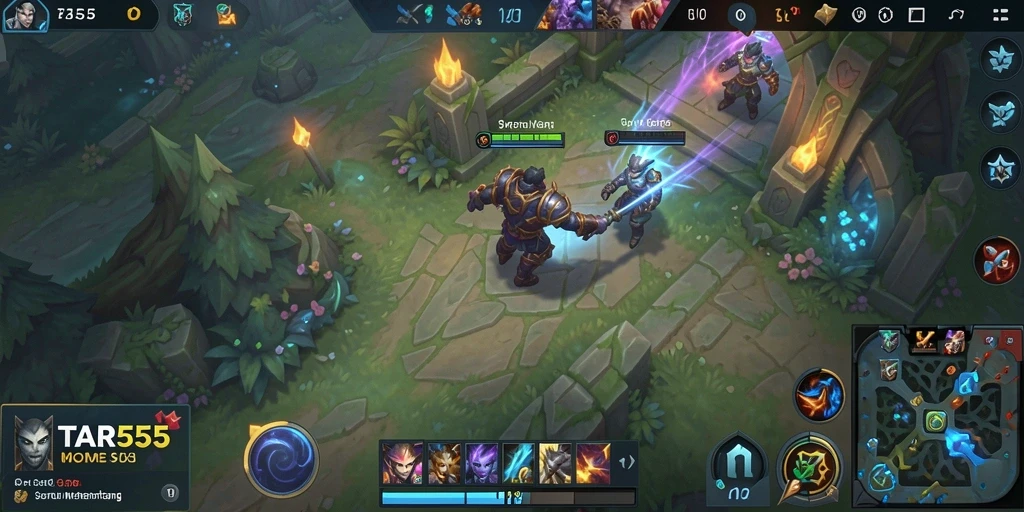 Screenshot TAR555 menampilkan aksi seru dalam pertempuran MOBA.
